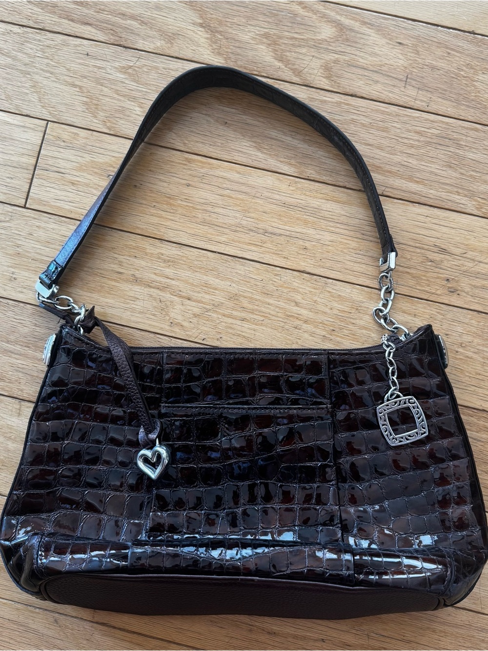 Brighton Dark Brown Croc Embossed Shoulder Bag Silver Hardware Y2K
